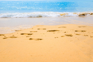 Footmark in the Sand   on Beach at Thailand