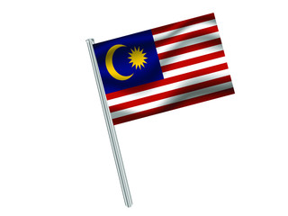 Malaysia Waving national flag on metal flagpole, isolated on white background. original colors and proportion. Vector illustration, from countries flag set