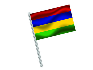 Mauritius Waving national flag on metal flagpole, isolated on white background. original colors and proportion. Vector illustration, from countries flag set