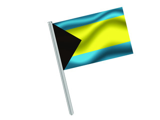 Bahamas Waving national flag on metal flagpole, isolated on white background. original colors and proportion. Vector illustration, from countries flag set