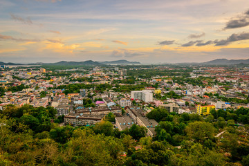 Fototapeta na wymiar Khao Rang Viewpoint of Phuket city in sunset, Phuket province, Thailand