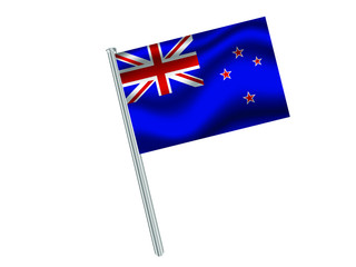 New Zealand  Waving national flag on metal flagpole, isolated on white background. original colors and proportion. Vector illustration, from countries flag set