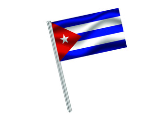 Cuba Waving national flag on metal flagpole, isolated on white background. original colors and proportion. Vector illustration, from countries flag set