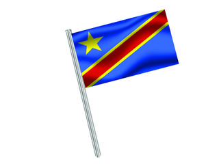 Democratic Republic Of The Congo Waving national flag on metal flagpole, isolated on white background. original colors and proportion. Vector illustration, from countries flag set
