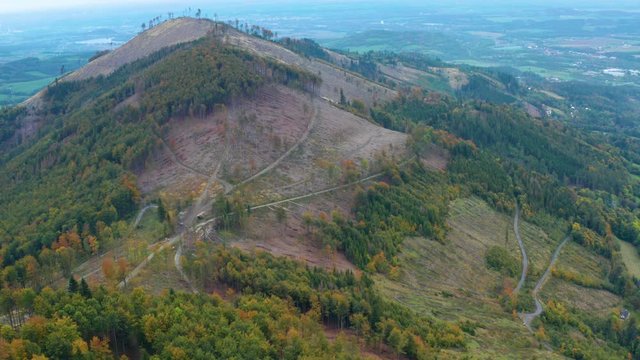 Aerial Shot Of mountains after attack by bark beetle and then liquidation