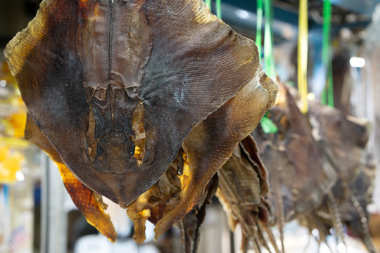 dry ray - fish hanging at Jukdo pohang market in Korea