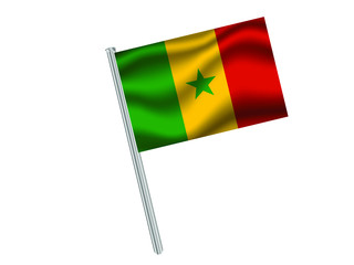 Senegal Waving national flag on metall flagpole, isolated on white background. original colors and proportion. Vector illustration, from countries flag set