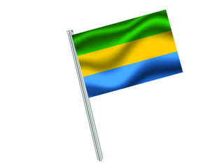 Gabon Waving national flag on metall flagpole, isolated on white background. original colors and proportion. Vector illustration, from countries flag set