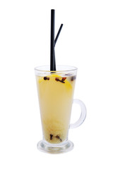 Hot lemon with ginger tea isolated on white
