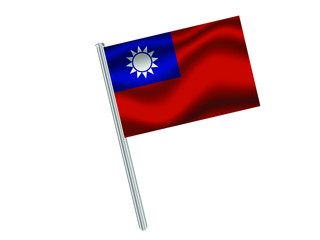 Taiwan Waving national flag on metall flagpole, isolated on white background. original colors and proportion. Vector illustration, from countries flag set