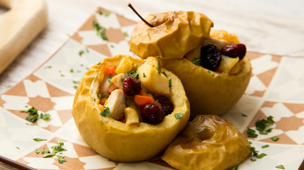 Apples filled with cocked chicken