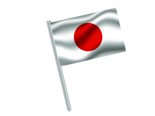 Japan Waving national flag on metall flagpole, isolated on white background. original colors and proportion. Vector illustration, from countries flag set