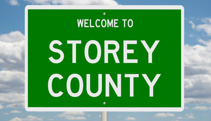 Rendering of a green 3d highway sign for Storey County