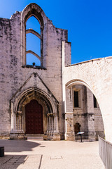 Fototapeta na wymiar view on The Convent of Our Lady of Mount Carmel in Lisbon. The medieval convent located in the civil parish of Santa Maria Maior and was ruined during the sequence of the 1755