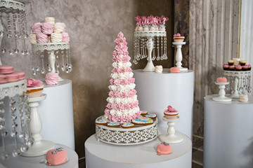 wedding decoration of candy bar on tubes