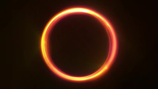 Abstract Fire Light Glowing Circles Animation/ Animation of a loop of abstract shiny blue neon light of sloar eclipse with bright effect on black background