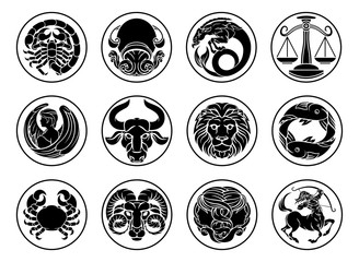 Zodiac horoscope astrology star signs icon symbols set