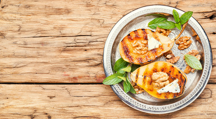 Grill pear with walnut