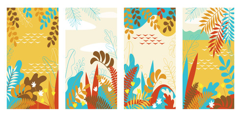 vector cute set of some natural cartoon backgrounds colored in autumn palette.