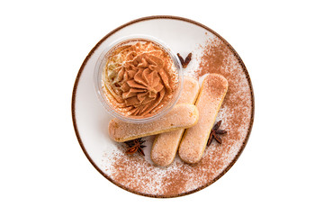 Whipped cream with ladyfinger cookie isolated on white