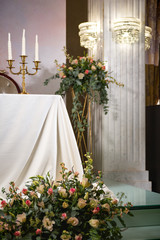 decoration of the wedding table of the bride and groom