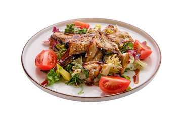 Salad with smoked eel with avocado and tomato