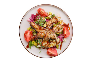 Salad with smoked eel with avocado and tomato