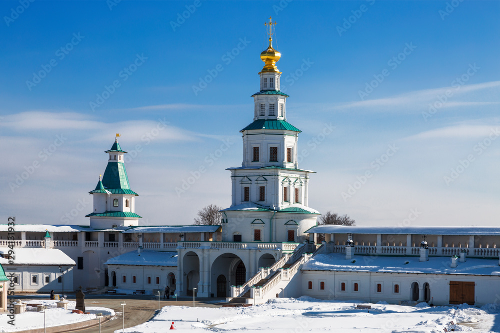 Wall mural resurrection new jerusalem monastery. view of damascus the tower and the gate church of entry into j