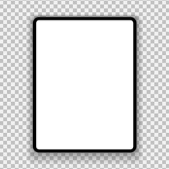 New design of silver tablet in trendy thin frame style with shadow isolated on transparent background. Vector illustration