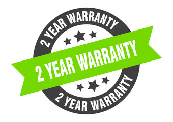 2 year warranty sign. 2 year warranty black-green round ribbon sticker