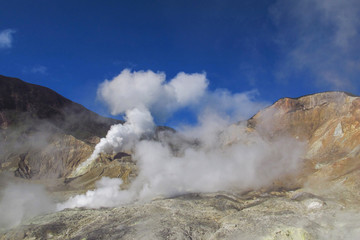 Hot smoke from the mountains crater