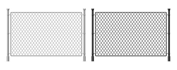 Metal wire fence. Realistic steel dark and light fence, industrial metal wire mesh, prison security urban railing. Vector fragment steel construction greed barrier on white background