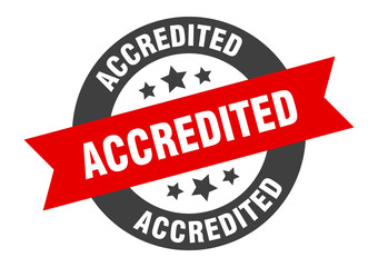 accredited sign. accredited black-red round ribbon sticker