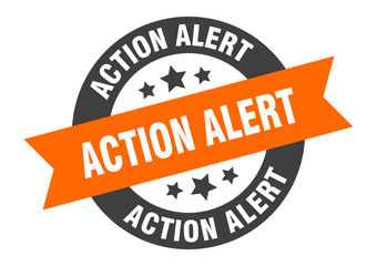Fototapeta premium action alert sign. action alert orange-black round ribbon sticker