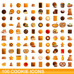 Cookie icons set. Cartoon set of 100 cookie vector icons for web isolated on white background