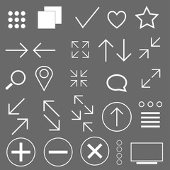 White icons pack, signs set on a grey background. Vector illustration