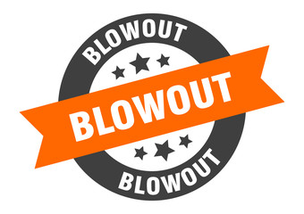 blowout sign. blowout orange-black round ribbon sticker