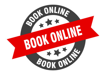 book online sign. book online black-red round ribbon sticker