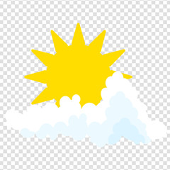 Flat sun and cloud Icon. Summer pictogram on transparent background. Sunlight symbol. Vector illustration, EPS10v