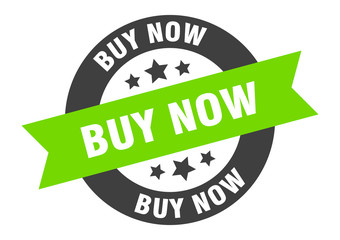 buy now sign. buy now black-green round ribbon sticker