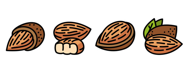 Almond icons set. Outline set of almond vector icons for web design isolated on white background