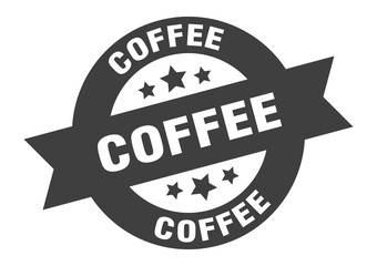 coffee sign. coffee black round ribbon sticker