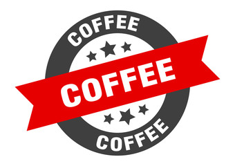 coffee sign. coffee black-red round ribbon sticker