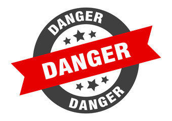 danger sign. danger black-red round ribbon sticker