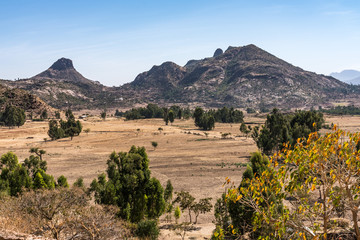 Landscape around the Ruins of the Yeha temple in Yeha, Ethiopia.