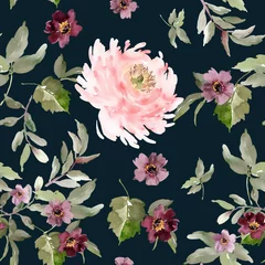 Poster Seamless watercolor pattern with peonies for fabric © Valeriia