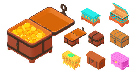 Dower chest icons set. Isometric set of dower chest vector icons for web design isolated on white background