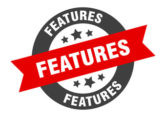 features sign. features black-red round ribbon sticker