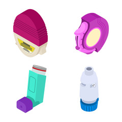 Inhaler icons set. Isometric set of inhaler vector icons for web design isolated on white background - obrazy, fototapety, plakaty
