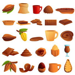 Cocoa icons set. Cartoon set of cocoa vector icons for web design